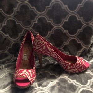 Christian Siriano pink and off white heels